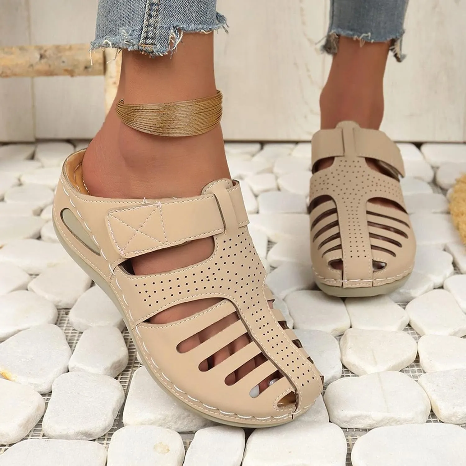 Closed Toe Sandals for Women 2025,Orthopedic Sandals Breathable Slip On Slippers Arch Support Outdoor Beach Shoes