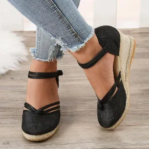 Closed Toe Sandals Women 2025 Women's Espadrilles Low Wedge Heel Sandals Ankle Strap Espadrille Wedges Heels Dressy Casual Summer Comfortable Platform Flat Shoes