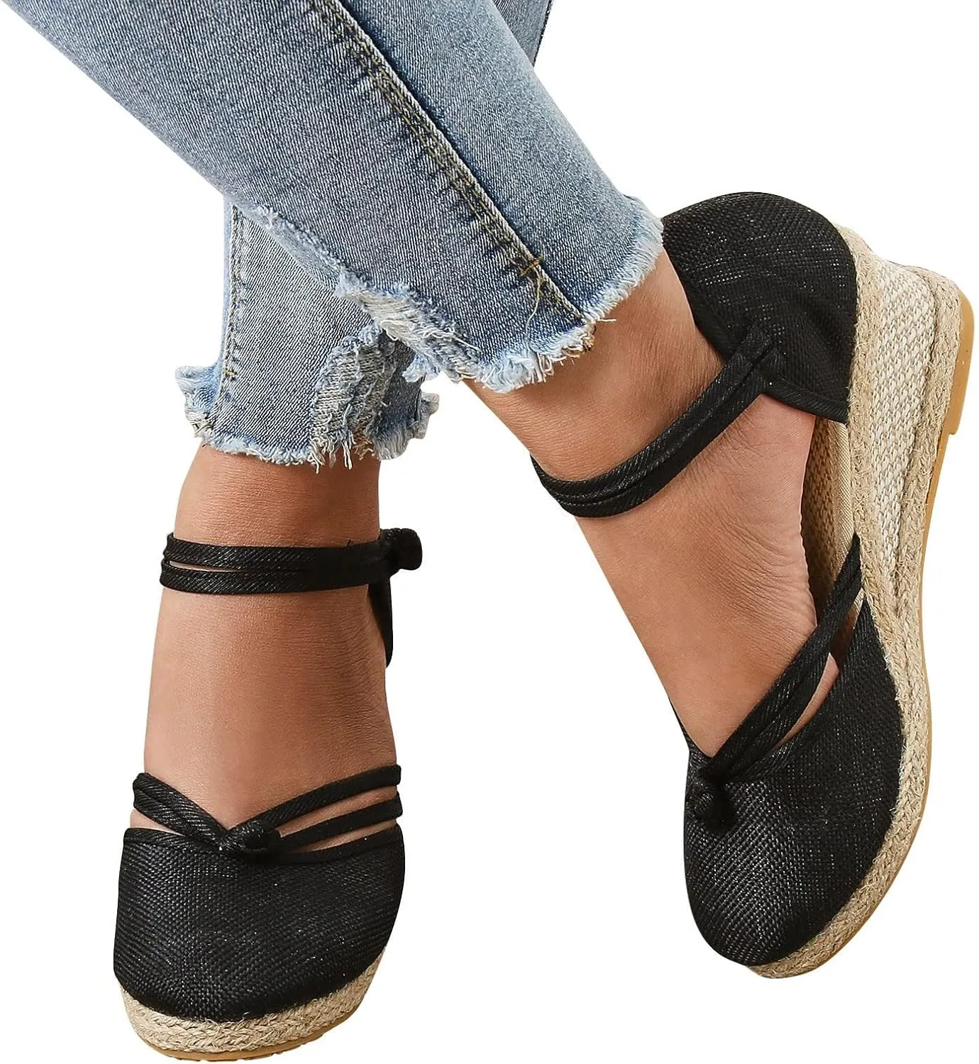 Closed Toe Sandals Women 2025 Women's Espadrilles Low Wedge Heel Sandals Ankle Strap Espadrille Wedges Heels Dressy Casual Summer Comfortable Platform Flat Shoes