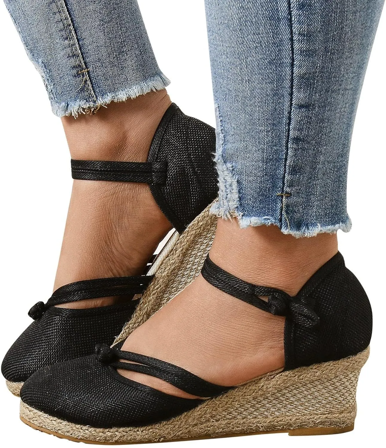 Closed Toe Sandals Women 2025 Women's Espadrilles Low Wedge Heel Sandals Ankle Strap Espadrille Wedges Heels Dressy Casual Summer Comfortable Platform Flat Shoes