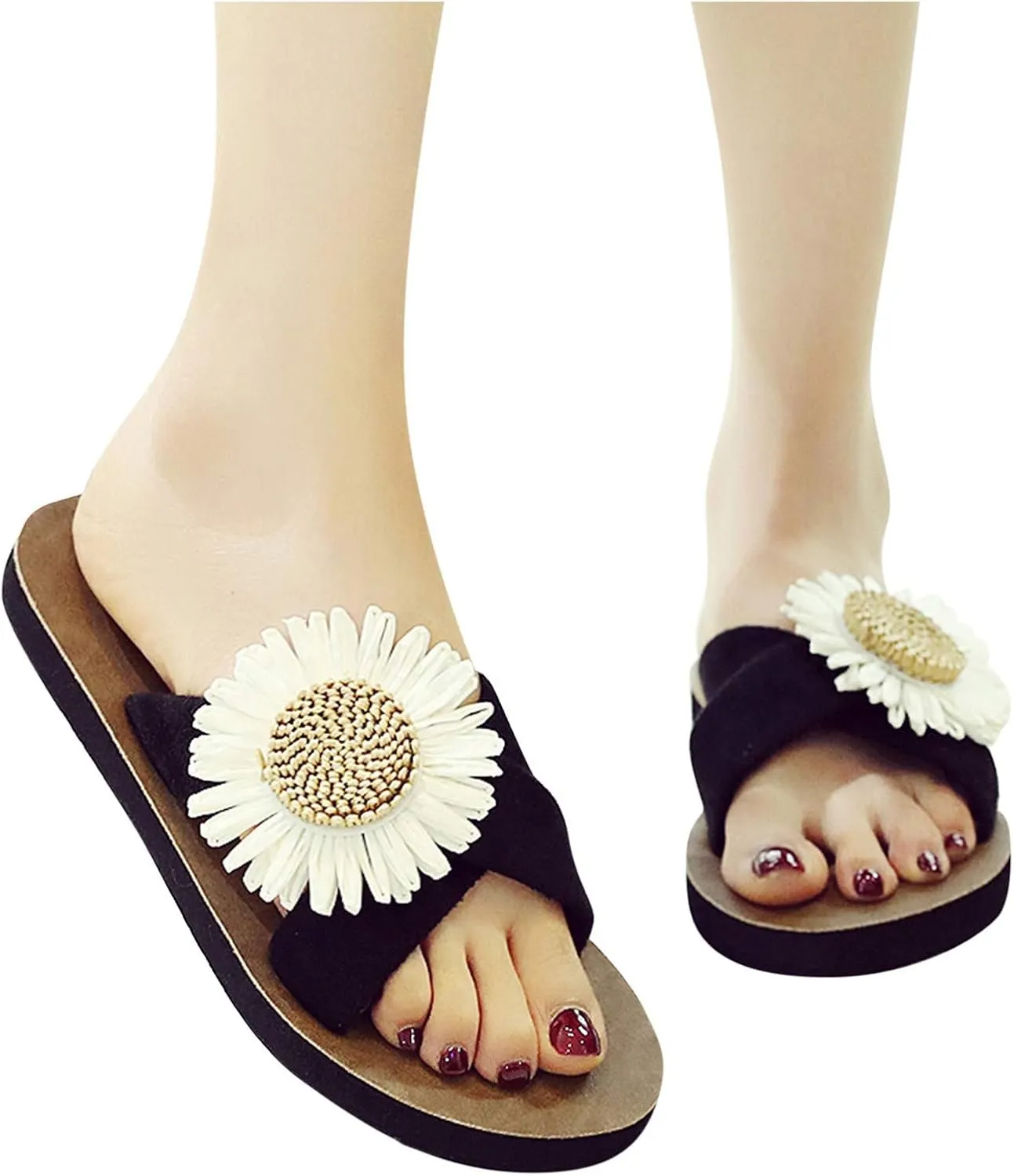 Comfortable Fashion Beach Cute Ladies Slides Home Flock Slipper Flat Beach Flowers Women Breathable Sandals Flip-Flops