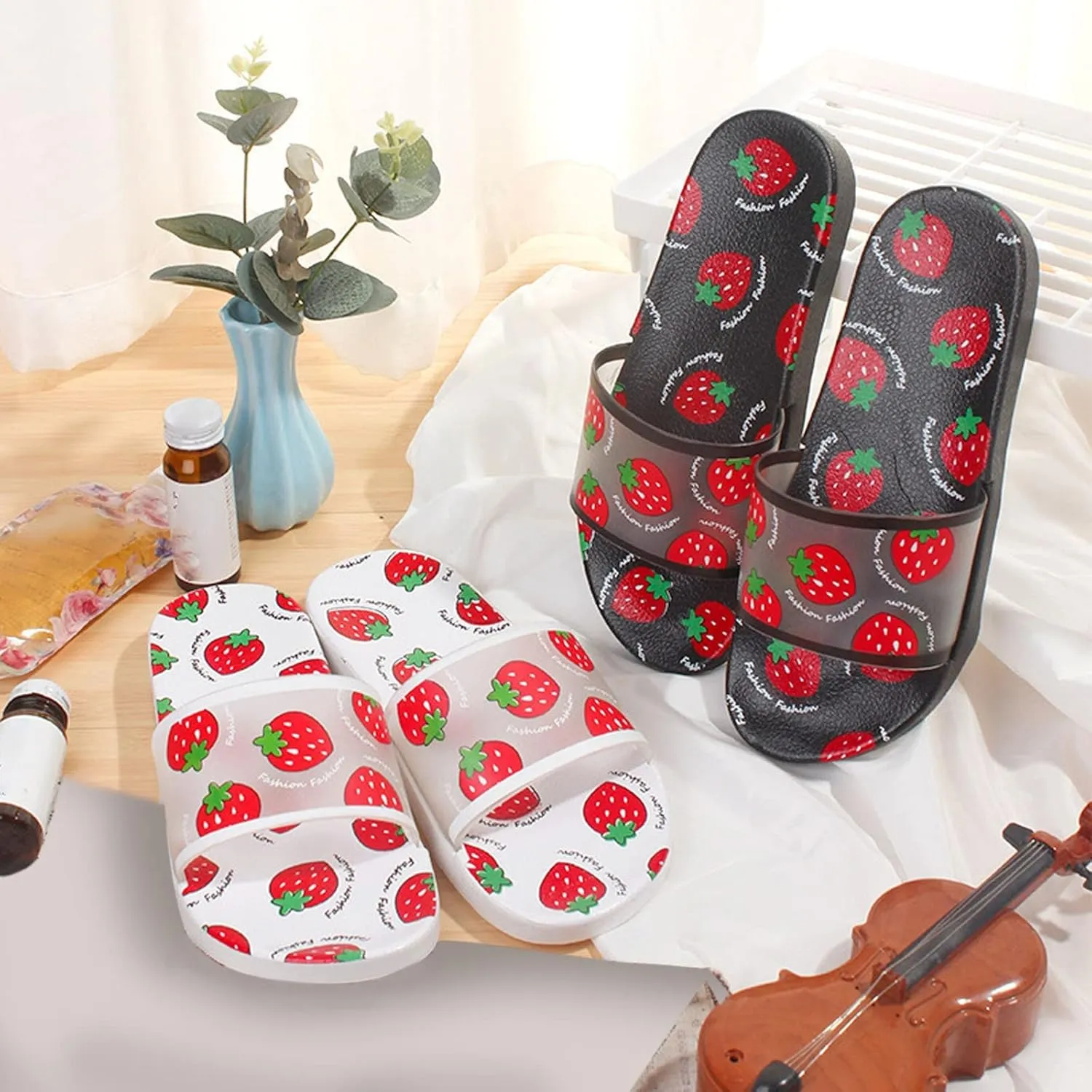 Comfortable Slip On Slide Sandals Summer New Cute Fruit Print Lightweight Soft Flat Ladies Fashion Casual Slippers