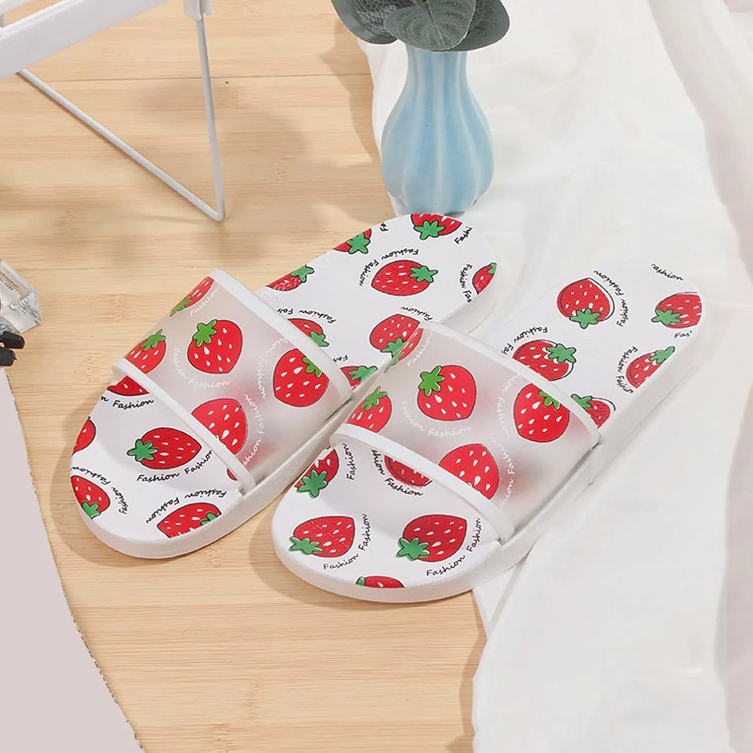 Comfortable Slip On Slide Sandals Summer New Cute Fruit Print Lightweight Soft Flat Ladies Fashion Casual Slippers