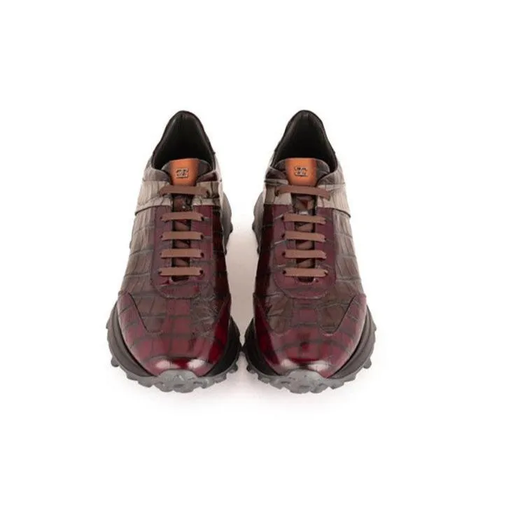 Corrente 7766 Men's Shoes Crocodile Print Leather Fashion Sneakers (CRT1518)