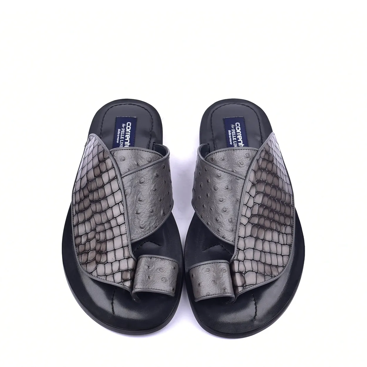 Corrente C0053 5830 Men's Shoes Grey Ostrich Leather Sole Sandal (CRT1326)
