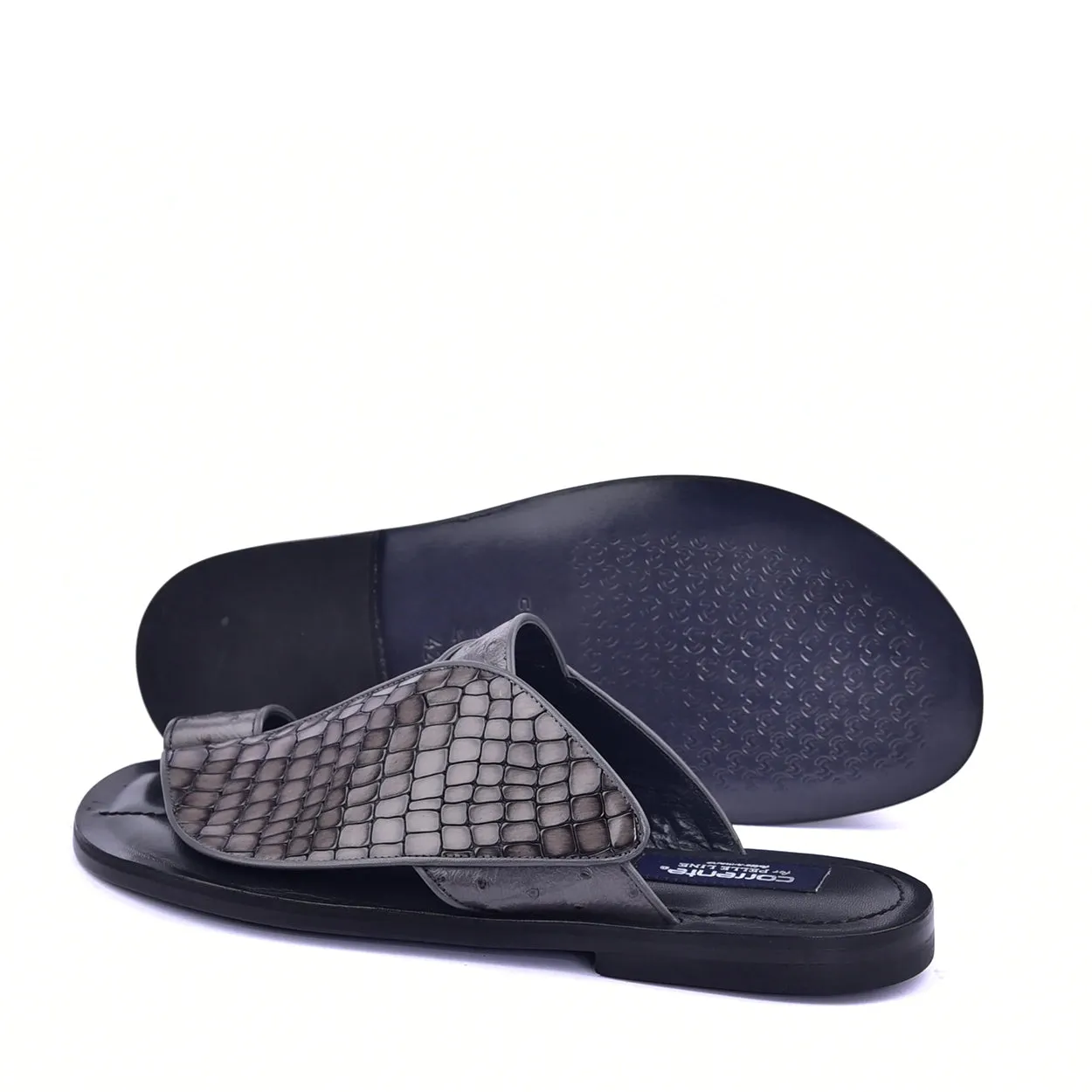 Corrente C0053 5830 Men's Shoes Grey Ostrich Leather Sole Sandal (CRT1326)
