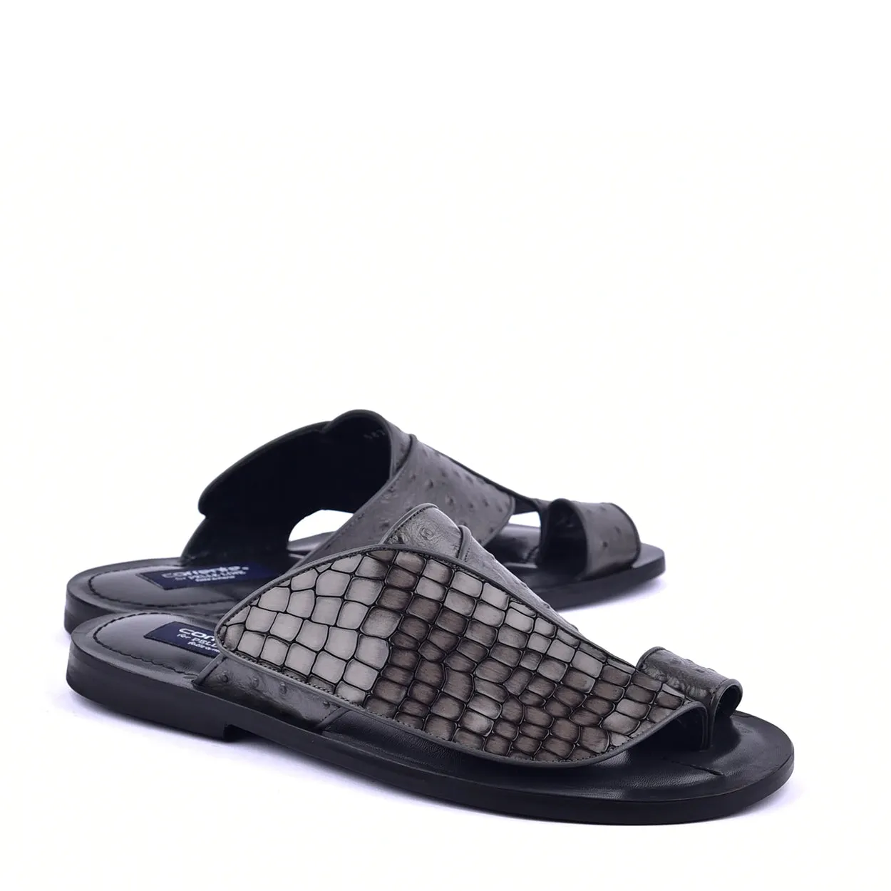 Corrente C0053 5830 Men's Shoes Grey Ostrich Leather Sole Sandal (CRT1326)