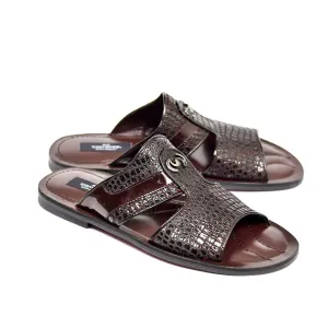 Corrente C0071 5829 Men's Shoes Burgundy Crocodile Print / Patent Leather Sandals (CRT1268)