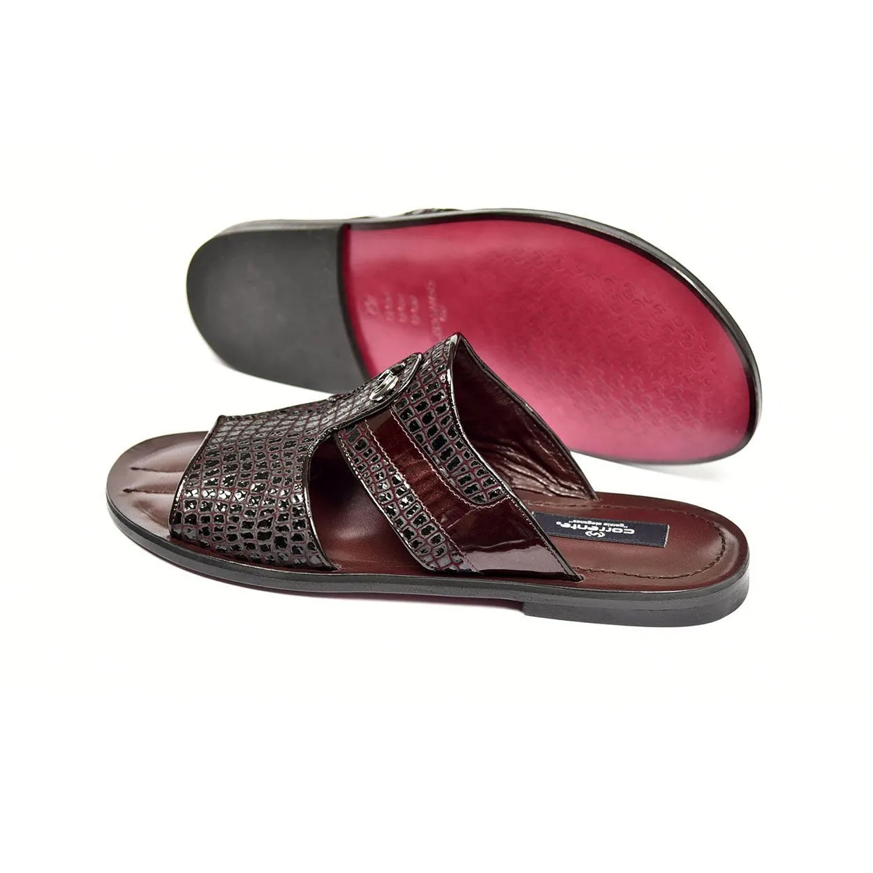 Corrente C0071 5829 Men's Shoes Burgundy Crocodile Print / Patent Leather Sandals (CRT1268)