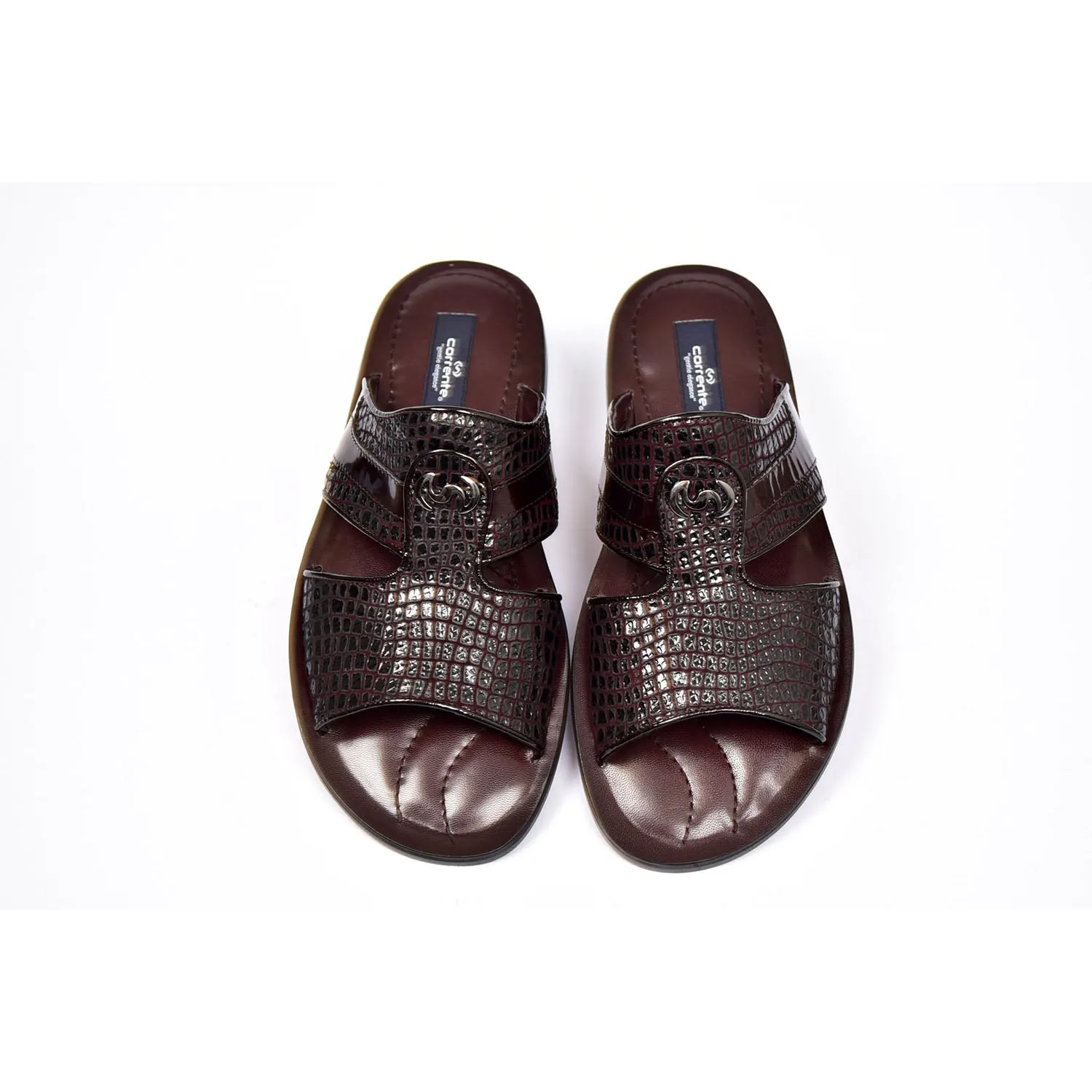Corrente C0071 5829 Men's Shoes Burgundy Crocodile Print / Patent Leather Sandals (CRT1268)