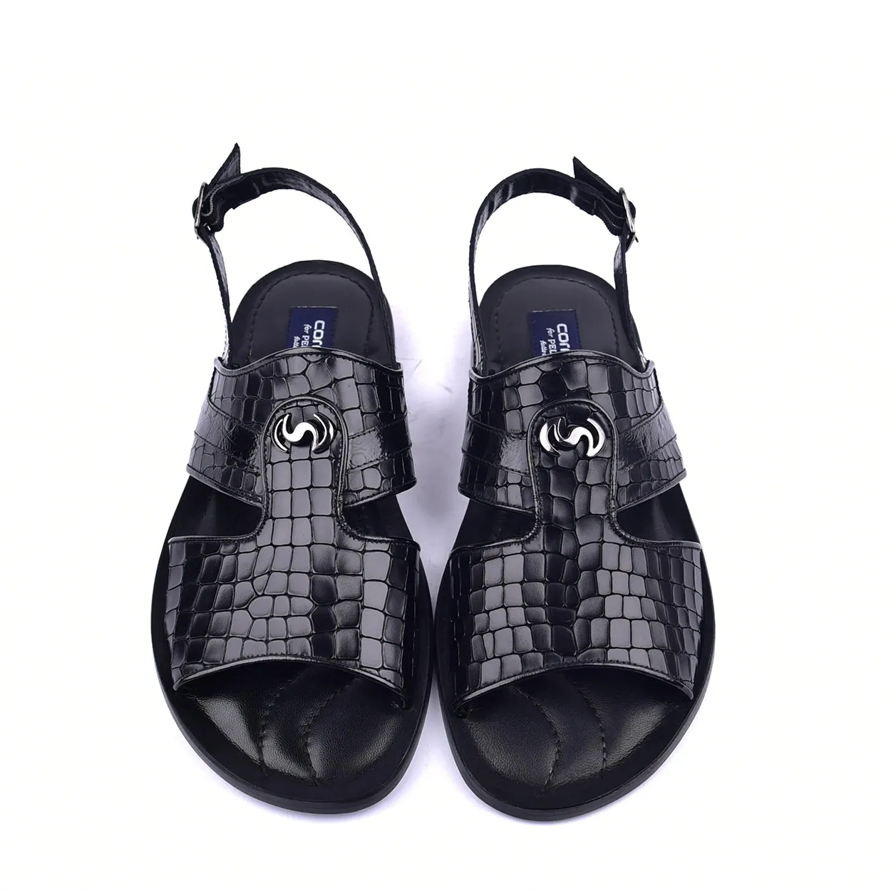 Corrente C0074 5829S Men's Shoes Black Ostrich Leather Sole Sandal (CRT1324)