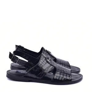 Corrente C0074 5829S Men's Shoes Black Ostrich Leather Sole Sandal (CRT1324)