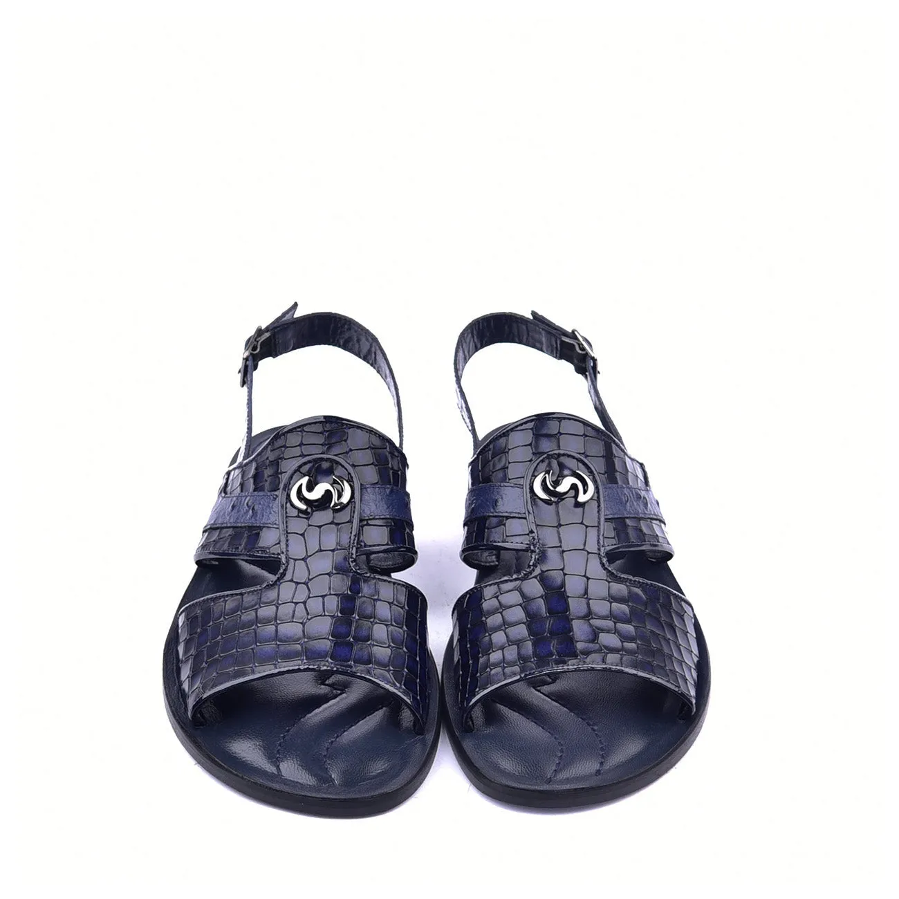 Corrente C0076 5829S Men's Shoes Navy Embossed Leather and Ostrich Sandals (CRT1361)