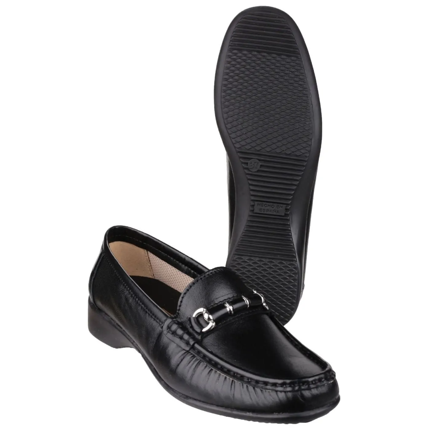 Cotswold Barrington Black Ladies Leather Slip Ons