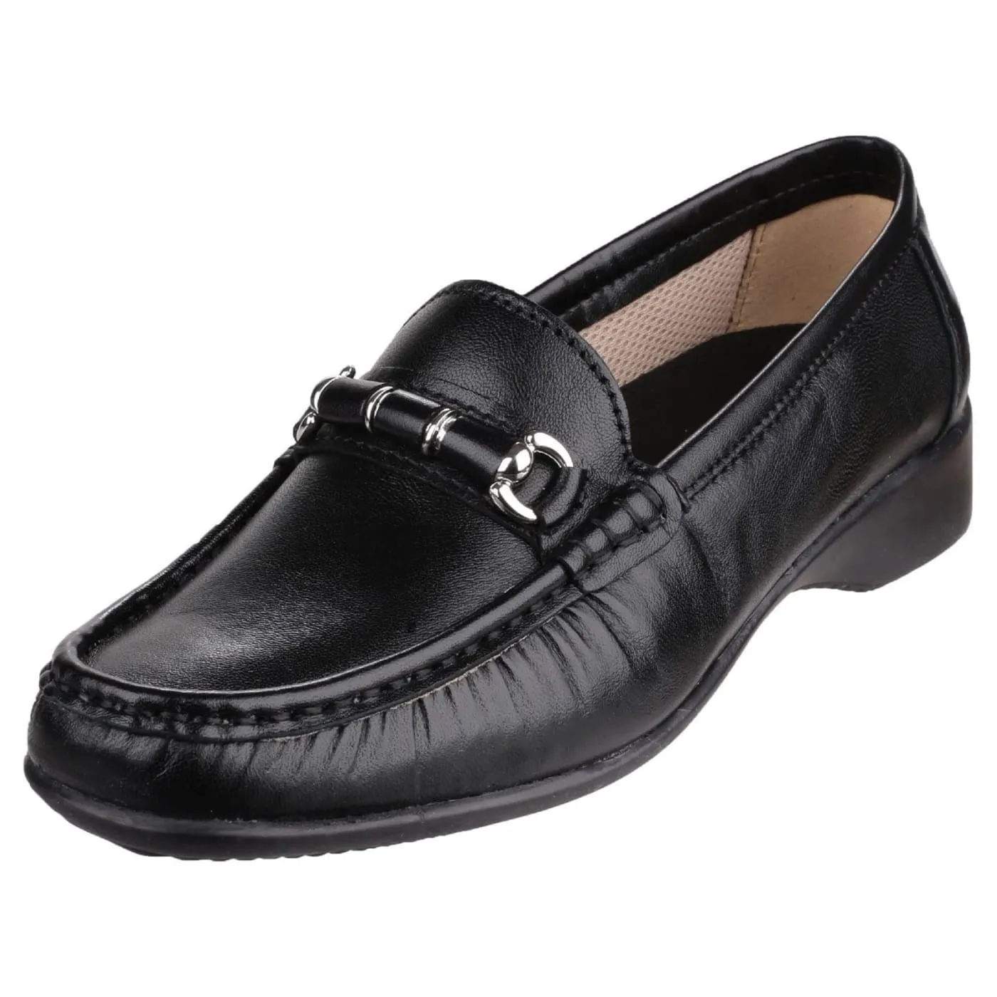 Cotswold Barrington Black Ladies Leather Slip Ons