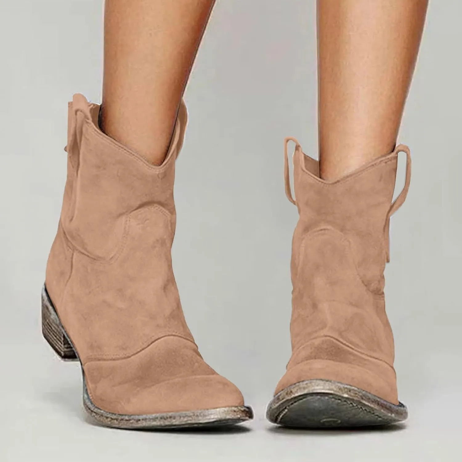 Cowboy Boots for Women Cowgirl Low Heel Chunky Stacked Winter Fall Booties Slouchy Western Wide Mid Calf Pointed Toe Shoes