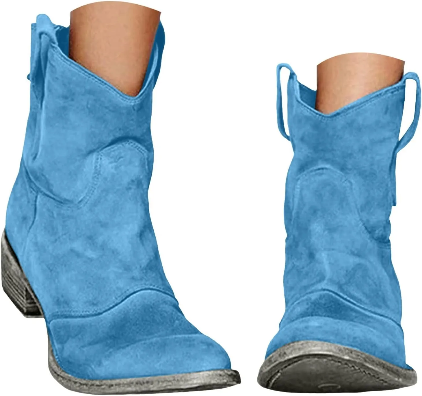 Cowboy Boots for Women Retro Faux Suede Modern Western Embroidered Chunky Heel Pointed Toe Pull-Up Zip-up Fall Ankle Booties