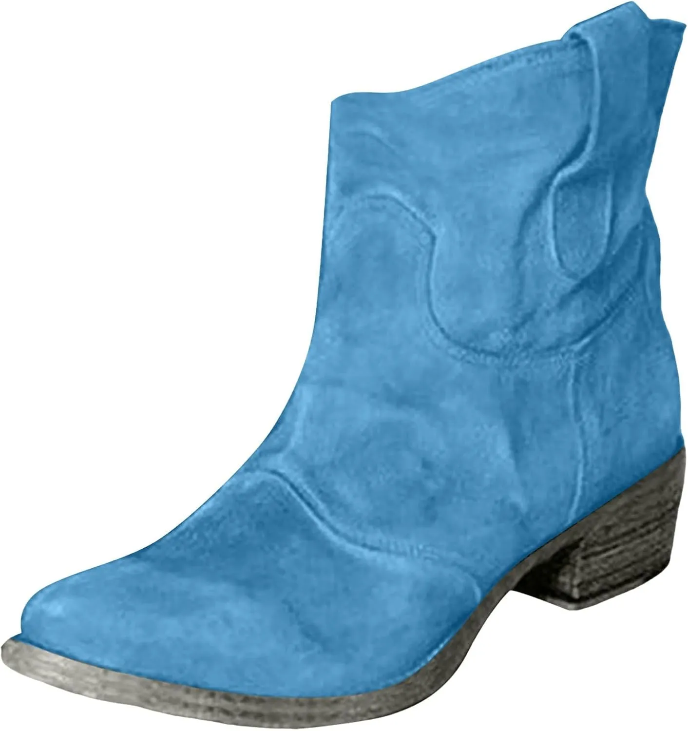 Cowboy Boots for Women Retro Faux Suede Modern Western Embroidered Chunky Heel Pointed Toe Pull-Up Zip-up Fall Ankle Booties