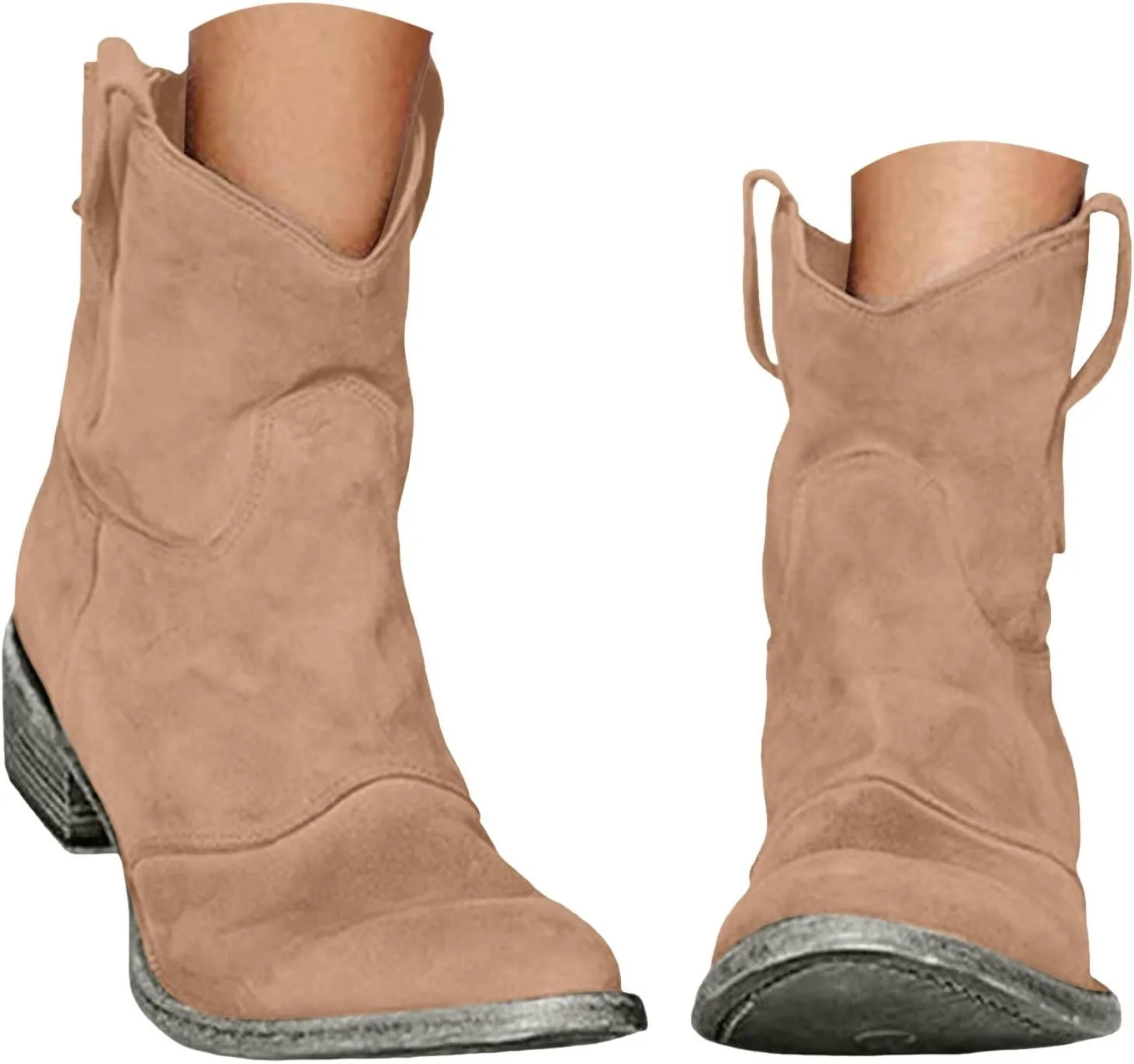 Cowboy Boots for Women Retro Faux Suede Modern Western Embroidered Chunky Heel Pointed Toe Pull-Up Zip-up Fall Ankle Booties