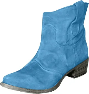 Cowboy Boots for Women Retro Faux Suede Modern Western Embroidered Chunky Heel Pointed Toe Pull-Up Zip-up Fall Ankle Booties