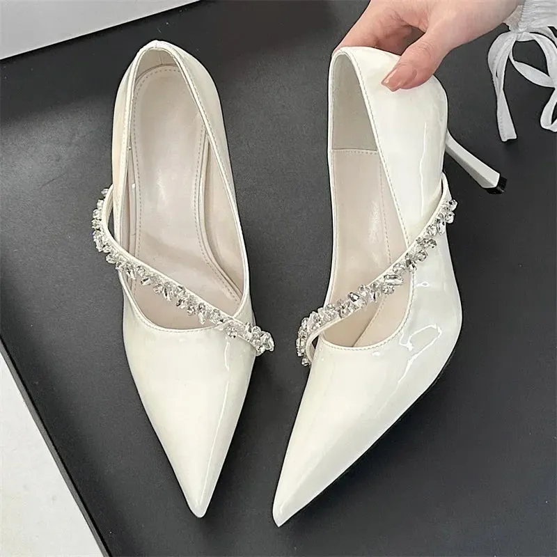 Crystal Rhinestone Thin Heels Pointed Toe Mule Shoes