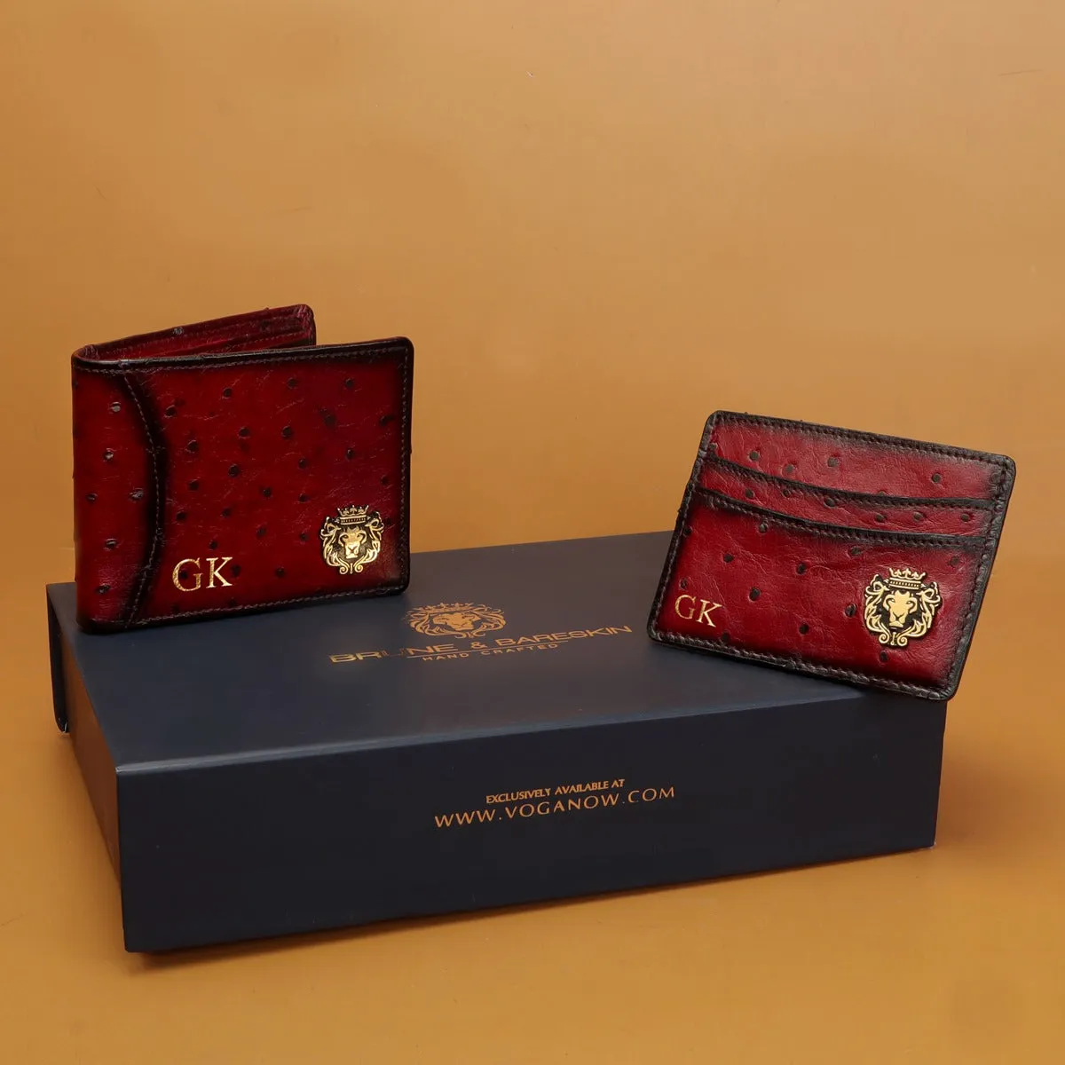 Customized Combo of Wine Exotic Leather Bi-Fold Wallet and Card Holder
