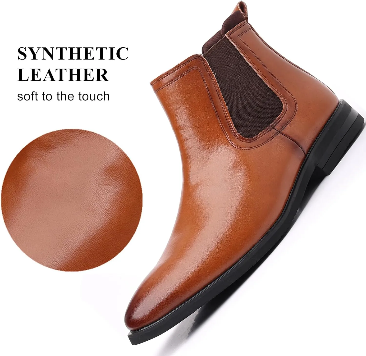 DADAWEN Men's Chelsea Boots Leather Casual Chukka Ankle Boots Classic Elastic Dress Boots for Men