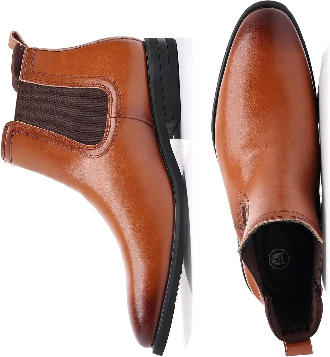 DADAWEN Men's Chelsea Boots Leather Casual Chukka Ankle Boots Classic Elastic Dress Boots for Men
