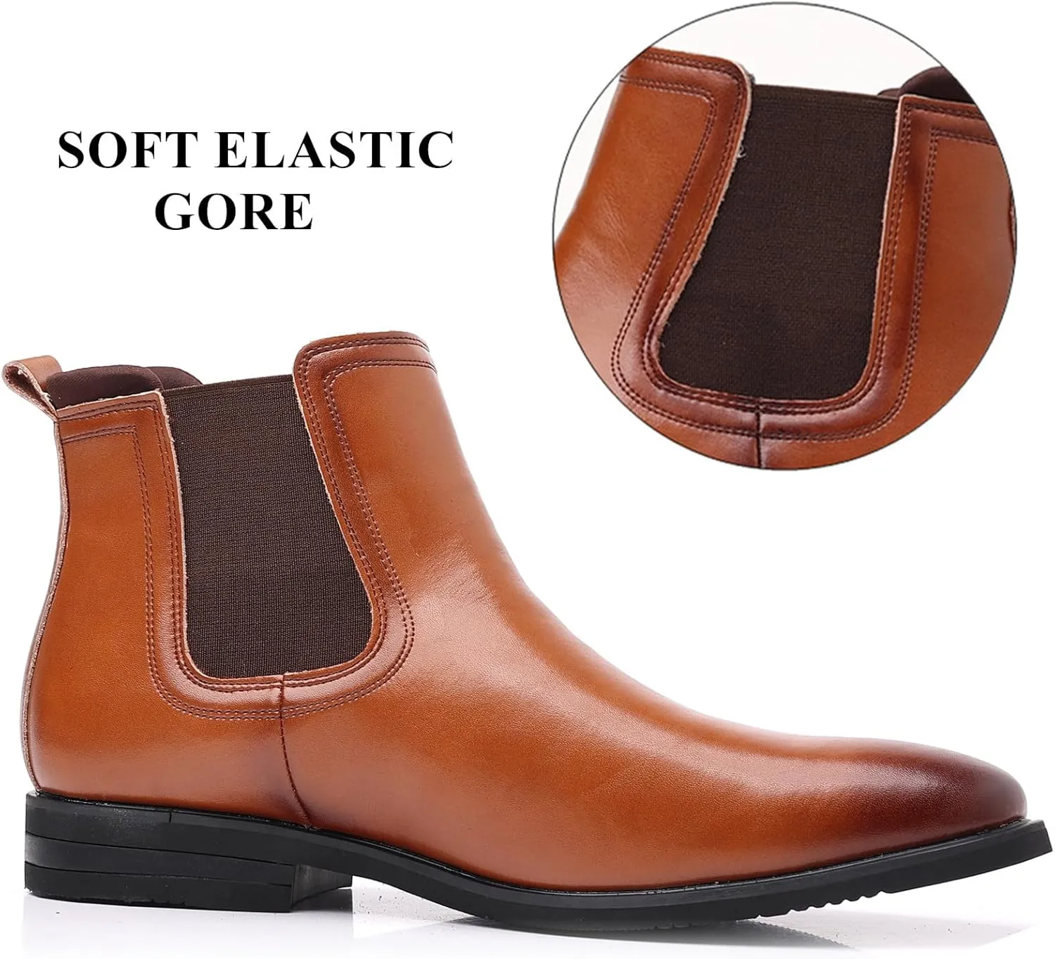 DADAWEN Men's Chelsea Boots Leather Casual Chukka Ankle Boots Classic Elastic Dress Boots for Men