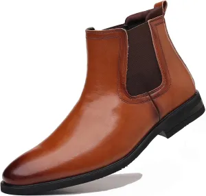 DADAWEN Men's Chelsea Boots Leather Casual Chukka Ankle Boots Classic Elastic Dress Boots for Men