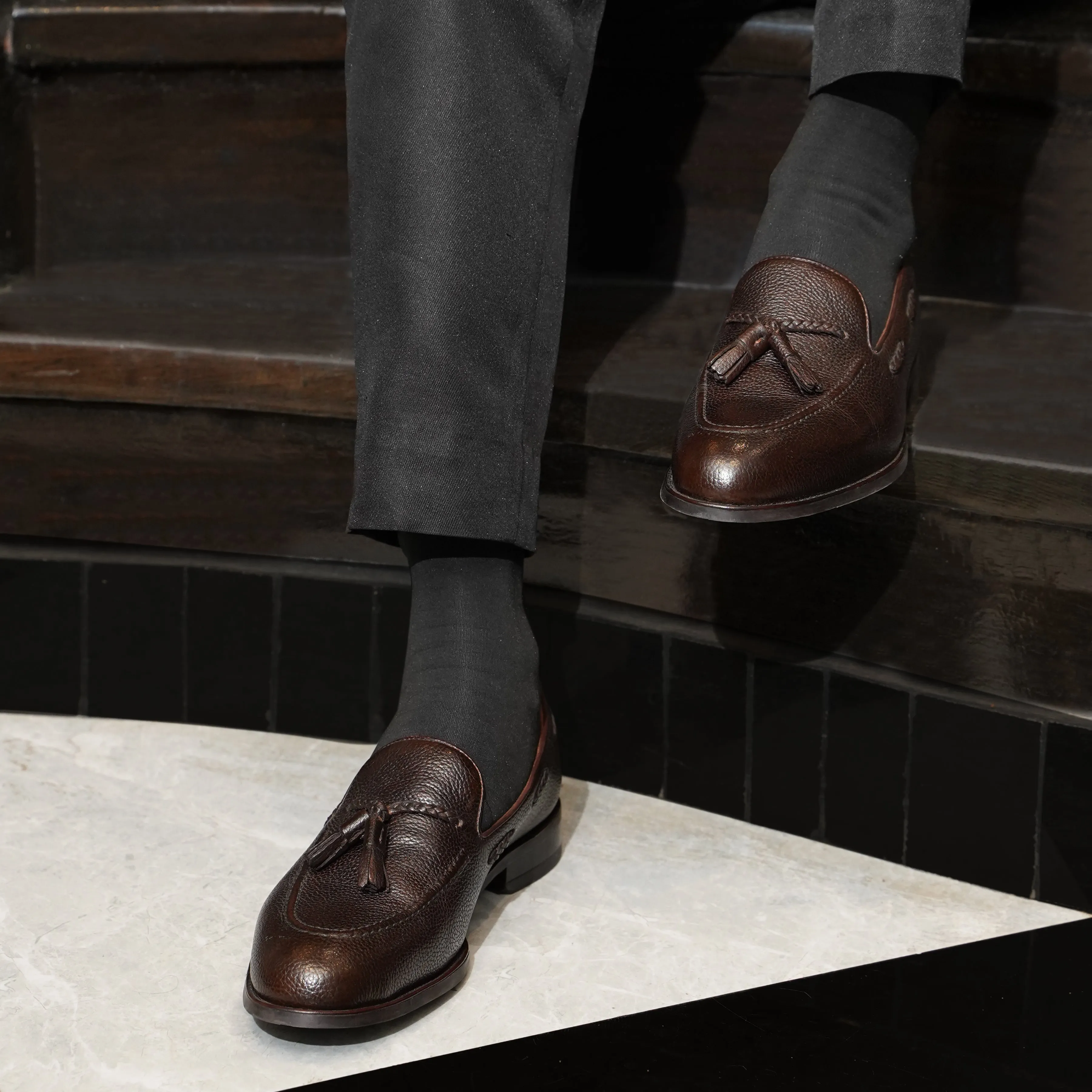 Danver - Men's Dark Brown Pebble Grain Leather Loafer