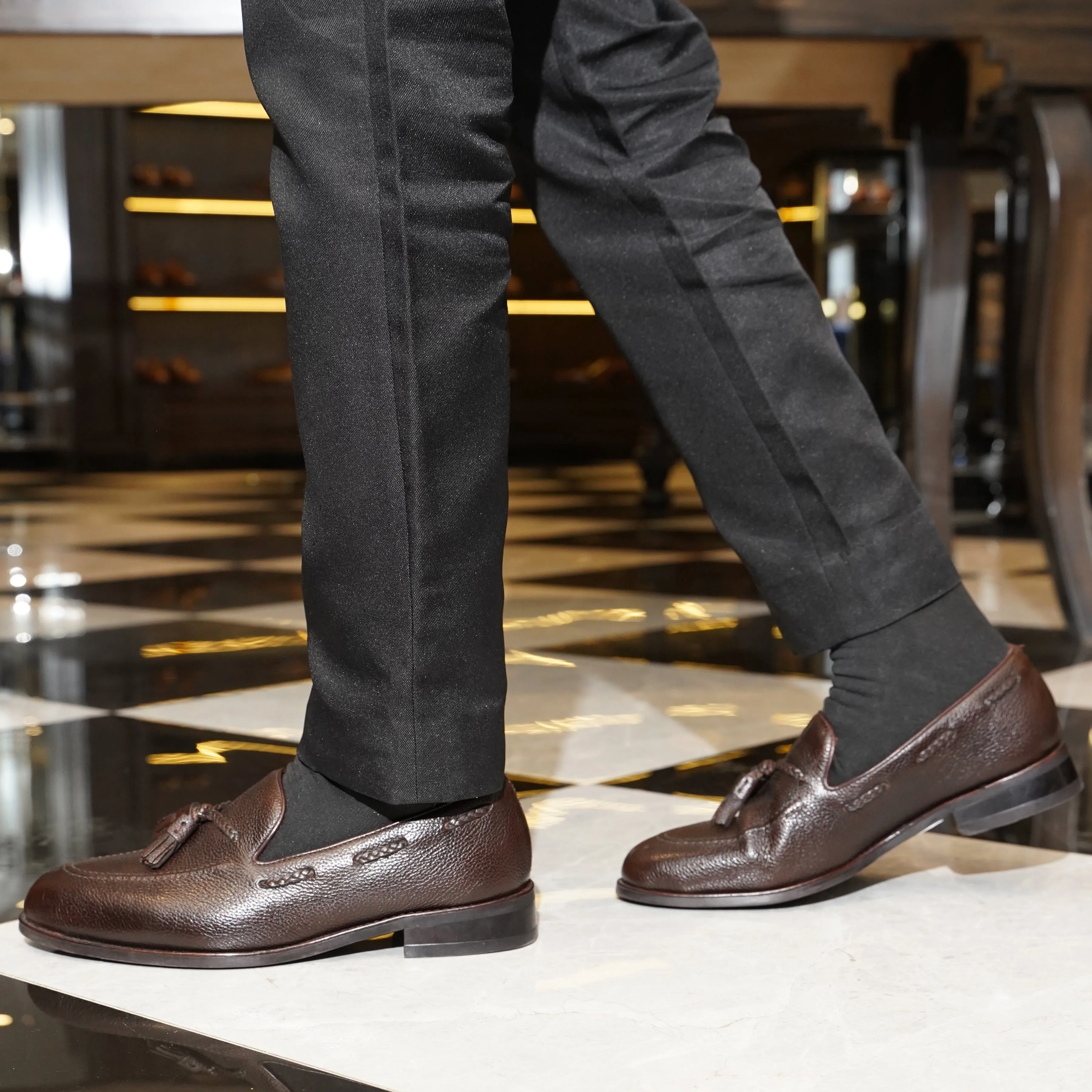 Danver - Men's Dark Brown Pebble Grain Leather Loafer