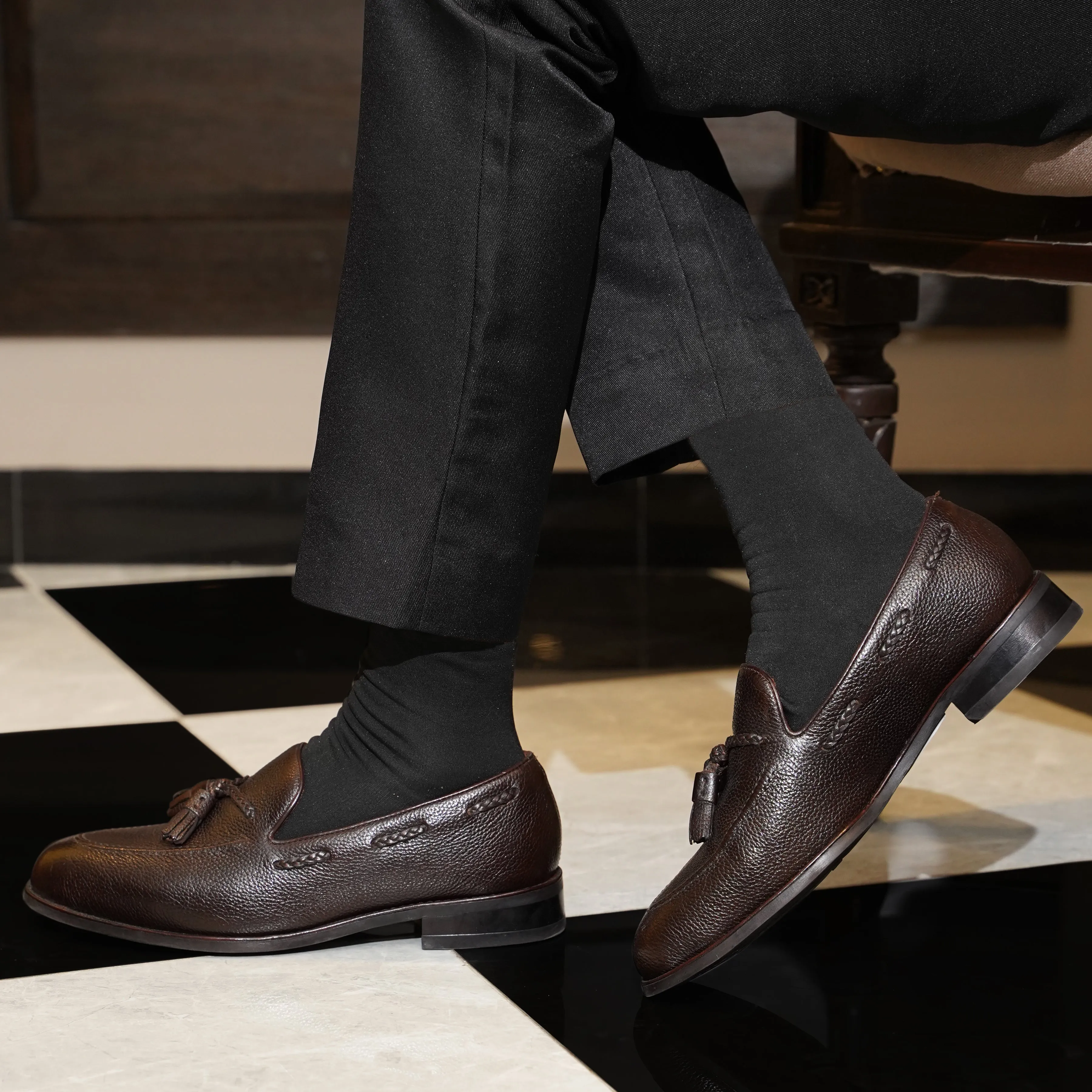 Danver - Men's Dark Brown Pebble Grain Leather Loafer