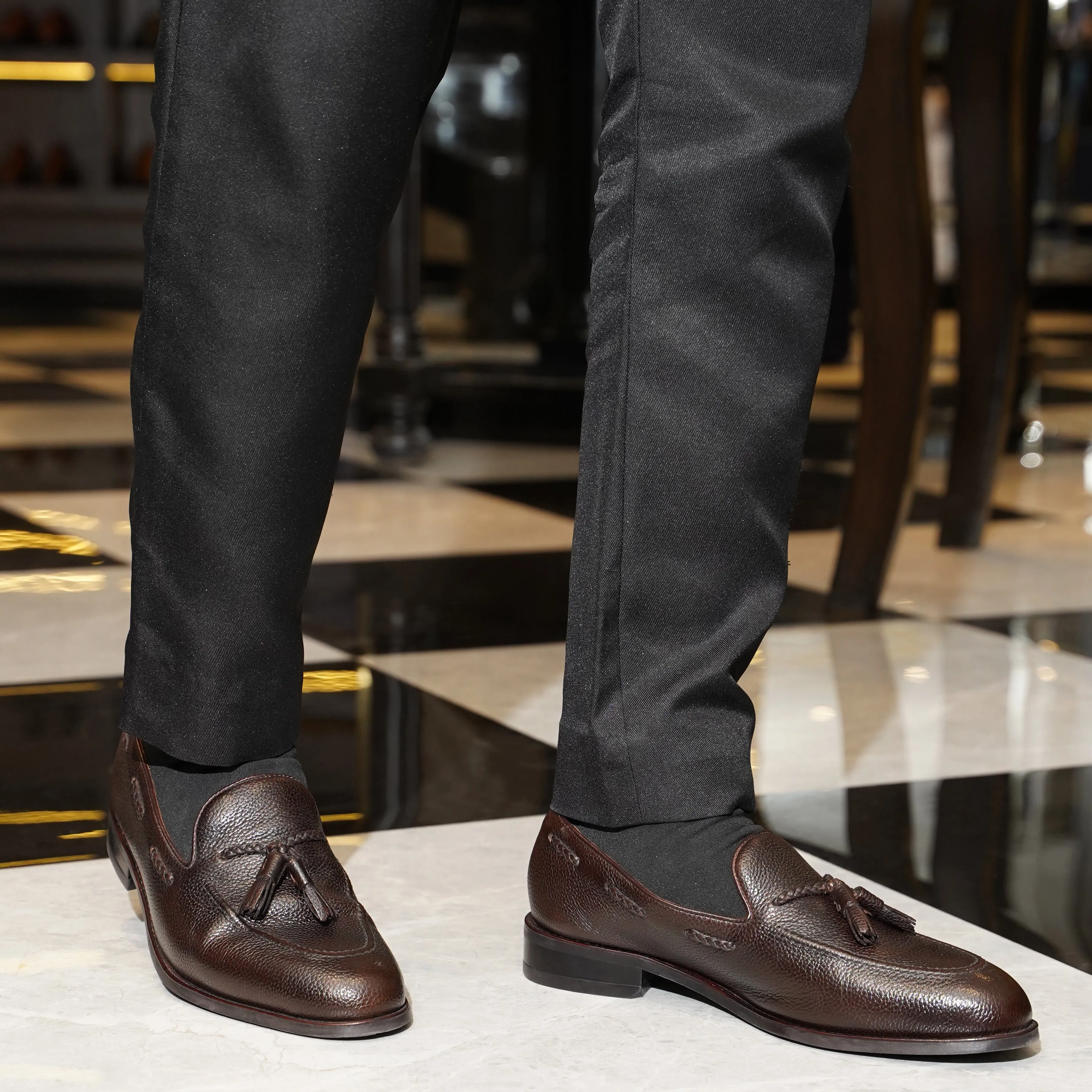Danver - Men's Dark Brown Pebble Grain Leather Loafer