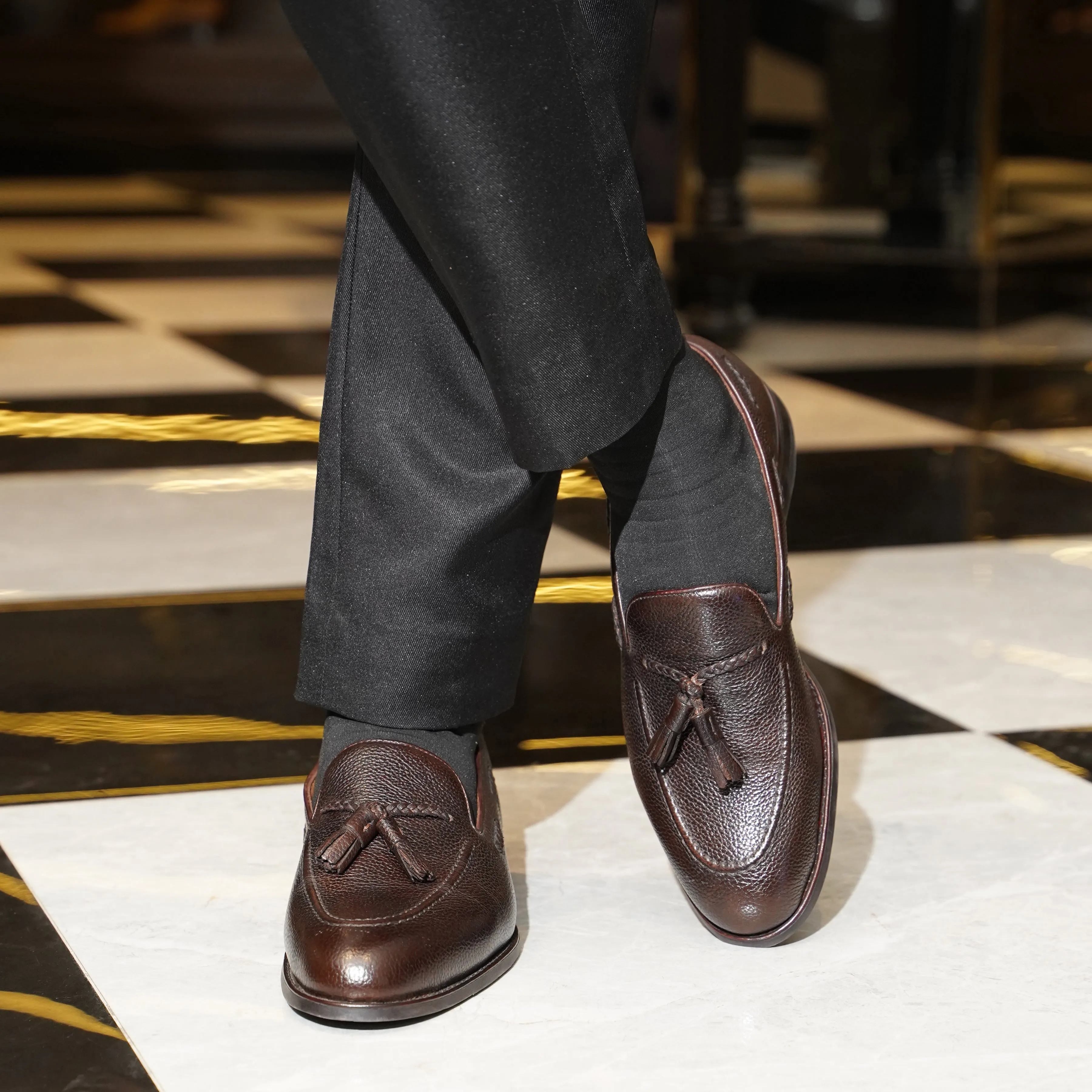 Danver - Men's Dark Brown Pebble Grain Leather Loafer