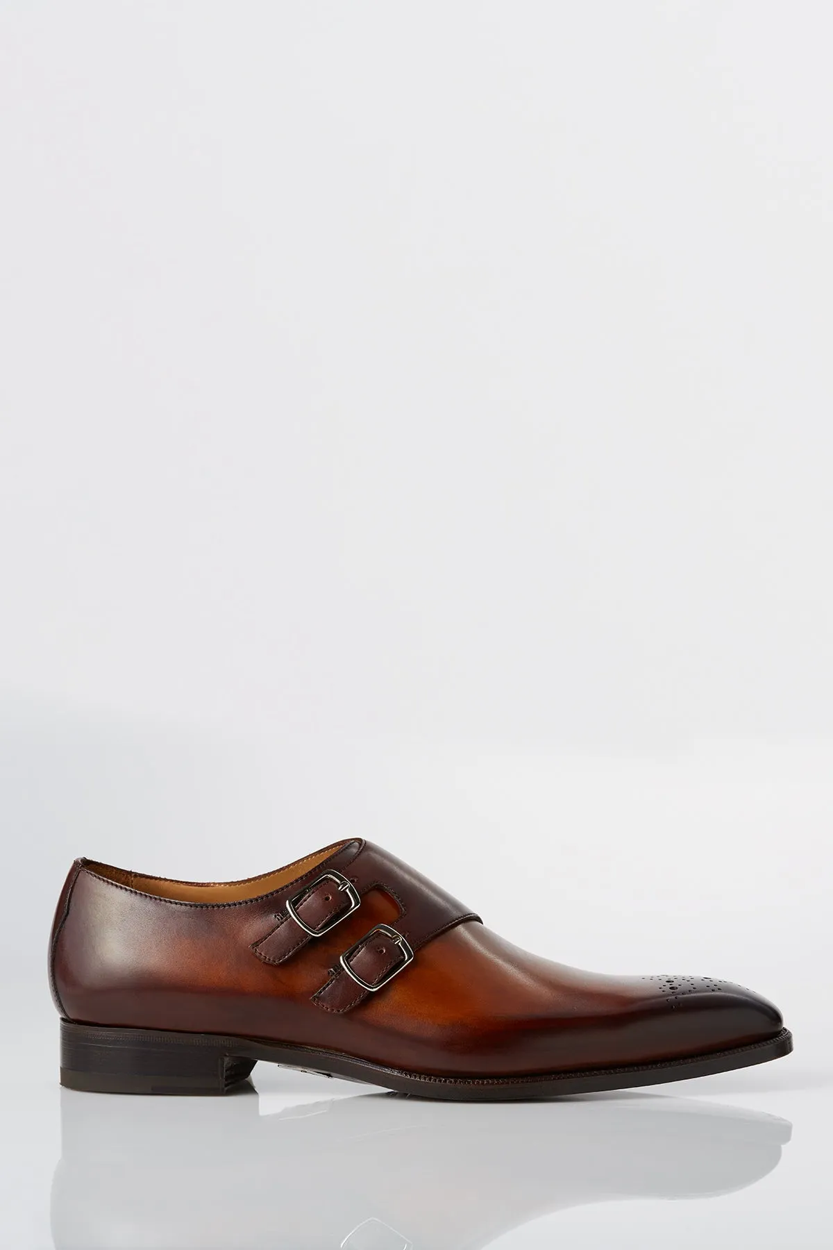 David August Leather Double Monk-strap Shoes in Whiskey Brown