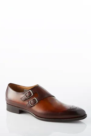 David August Leather Double Monk-strap Shoes in Whiskey Brown