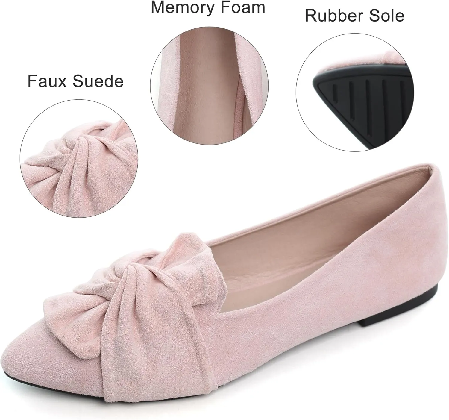 Dear Time Women's Comfortable Soft Cushion Slip-On Loafer Flats, Pointed Toe, Bow Knot, All Occasion, US 4.5-10.5