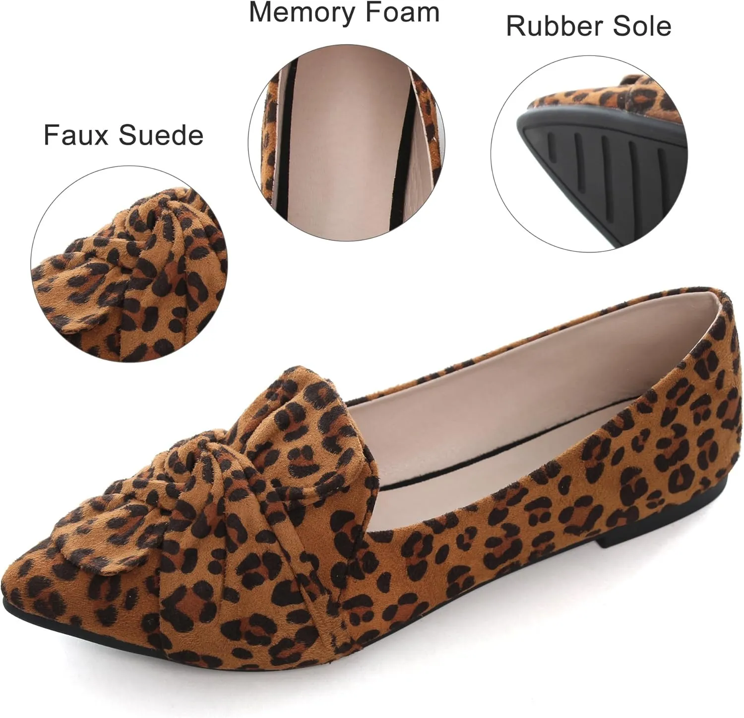 Dear Time Women's Comfortable Soft Cushion Slip-On Loafer Flats, Pointed Toe, Bow Knot, All Occasion, US 4.5-10.5