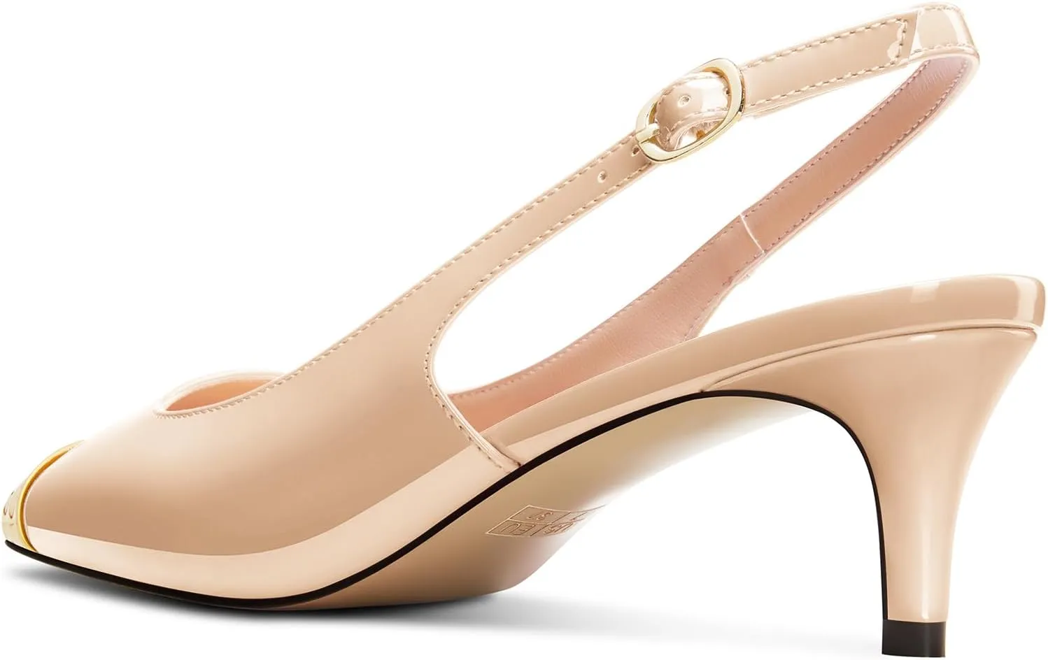 DearOnly Womens Mid Heel Close Round Cap Toe Slingback Pumps Cute Buckle Casual Patent Leather Shoes 2.0 Inches Heels