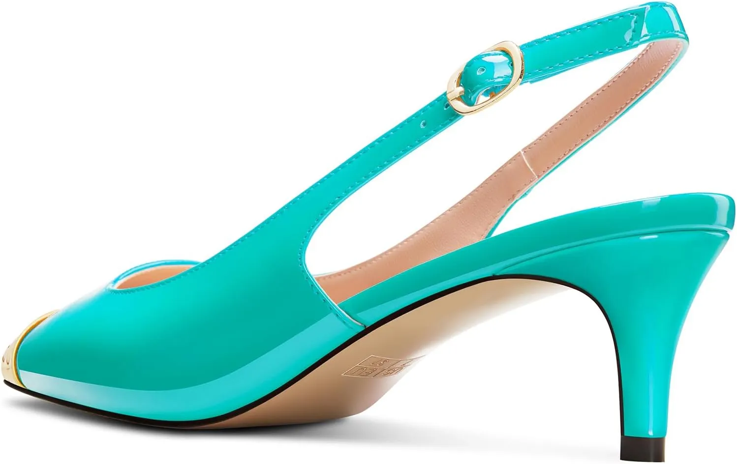 DearOnly Womens Mid Heel Close Round Cap Toe Slingback Pumps Cute Buckle Casual Patent Leather Shoes 2.0 Inches Heels