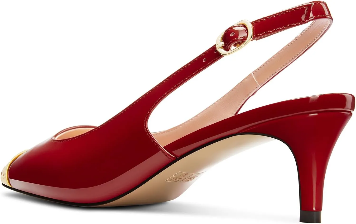 DearOnly Womens Mid Heel Close Round Cap Toe Slingback Pumps Cute Buckle Casual Patent Leather Shoes 2.0 Inches Heels