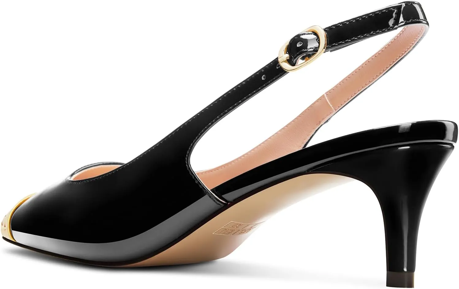 DearOnly Womens Mid Heel Close Round Cap Toe Slingback Pumps Cute Buckle Casual Patent Leather Shoes 2.0 Inches Heels