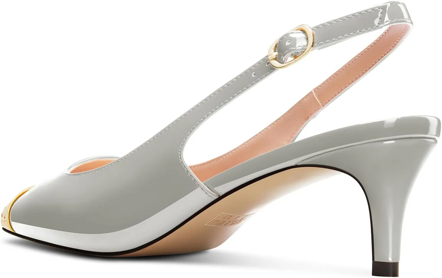 DearOnly Womens Mid Heel Close Round Cap Toe Slingback Pumps Cute Buckle Casual Patent Leather Shoes 2.0 Inches Heels