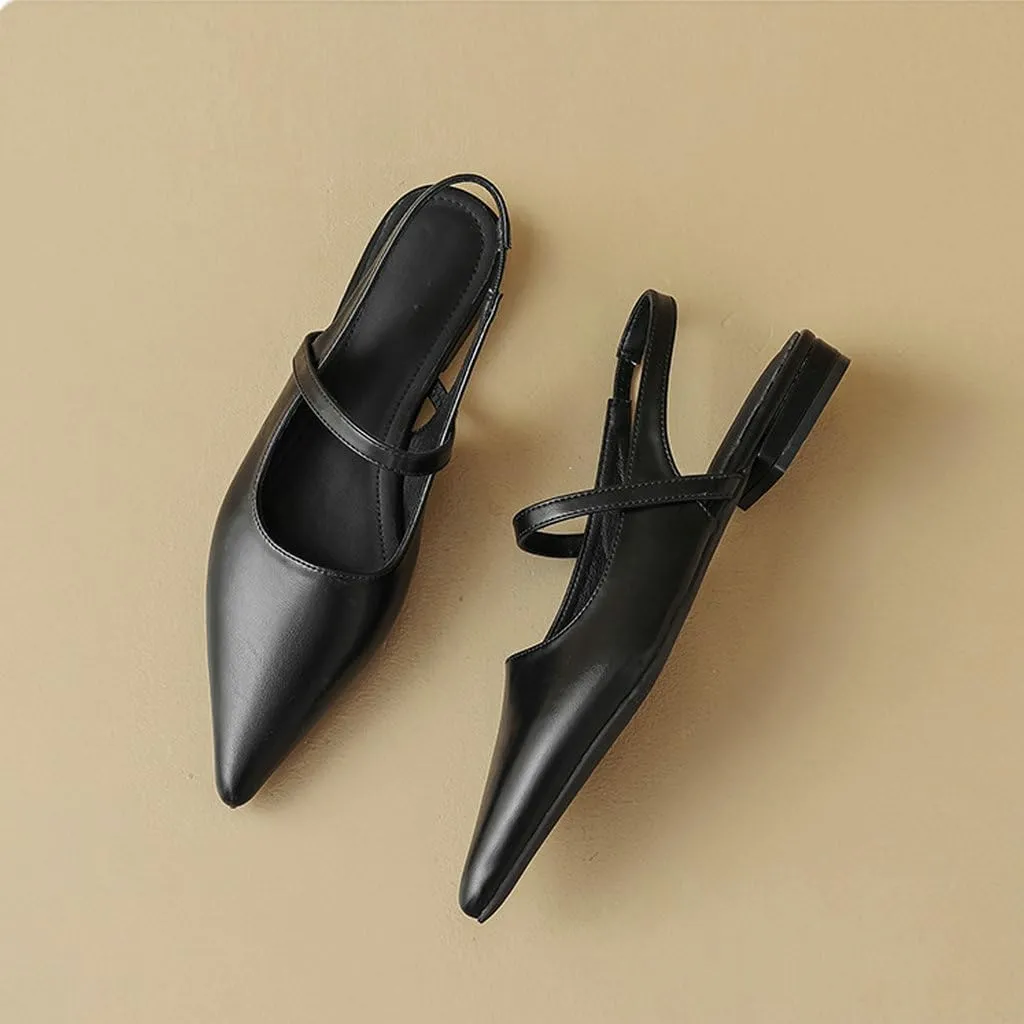DINTAHA Womens Pointed Toe Slingback Flats Mary Jane Ballet Flats for Wedding Office Dress Ballerina Shoes
