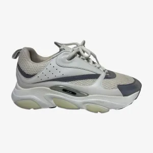 Dior men's B22 white leather sneakers with grey accents
