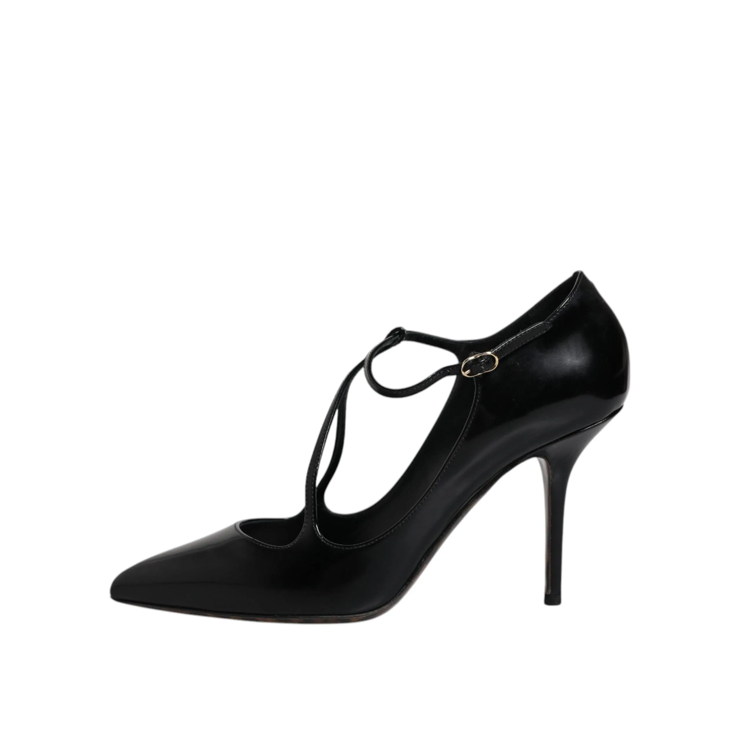 Dolce & Gabbana Black Leather T-strap Stiletto Heels Shoes