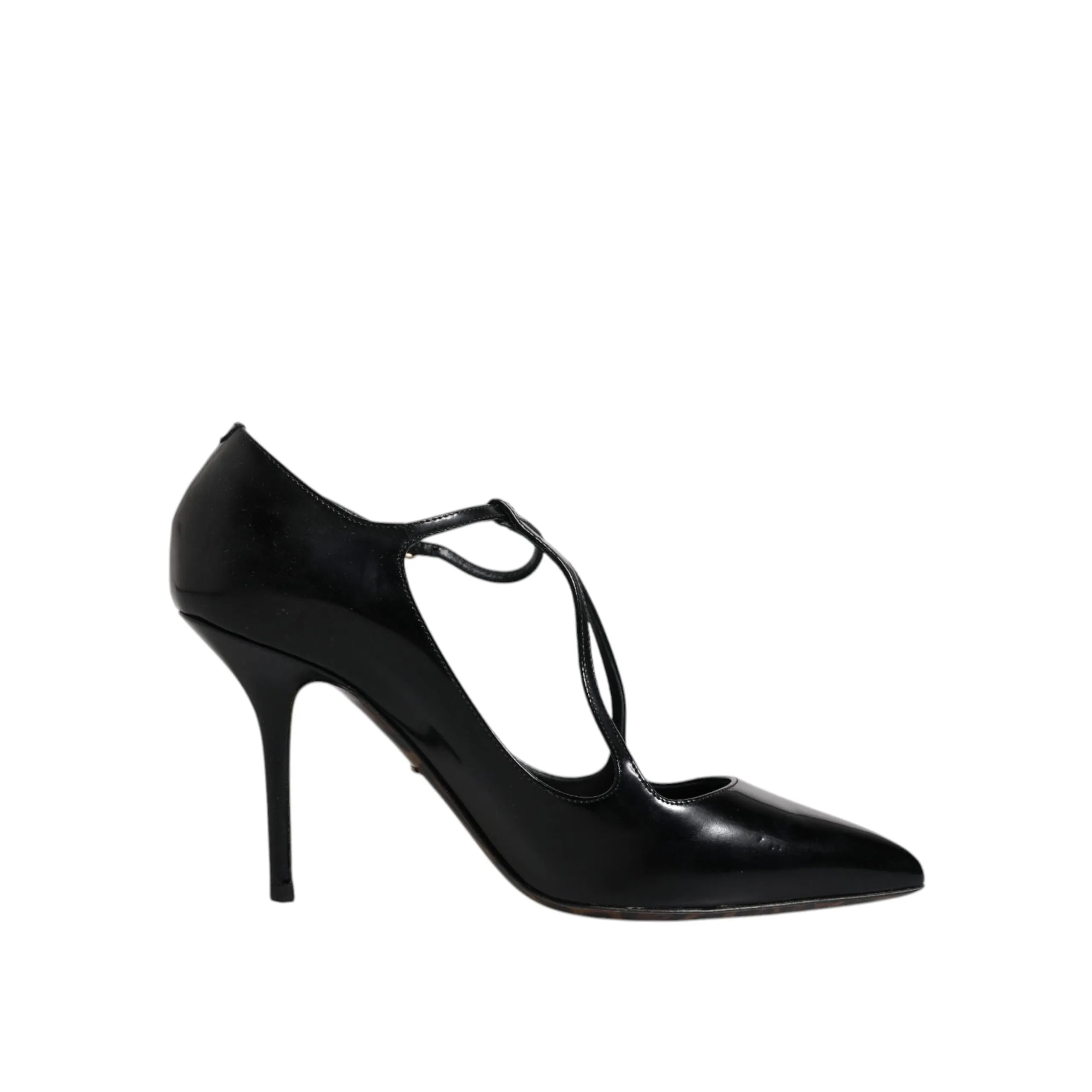 Dolce & Gabbana Black Leather T-strap Stiletto Heels Shoes