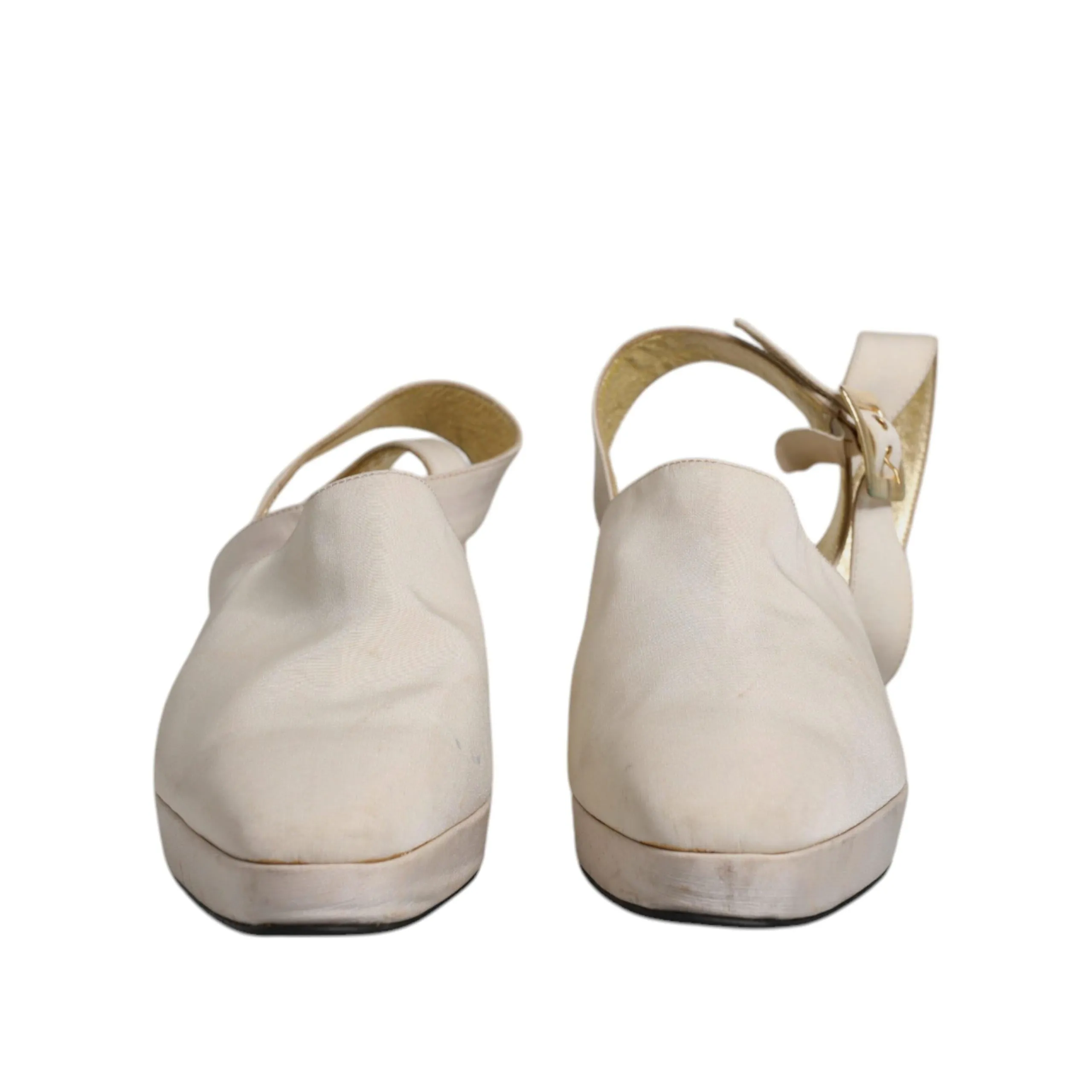 Dolce & Gabbana Off White Block Heels Slingback Sandals Shoes