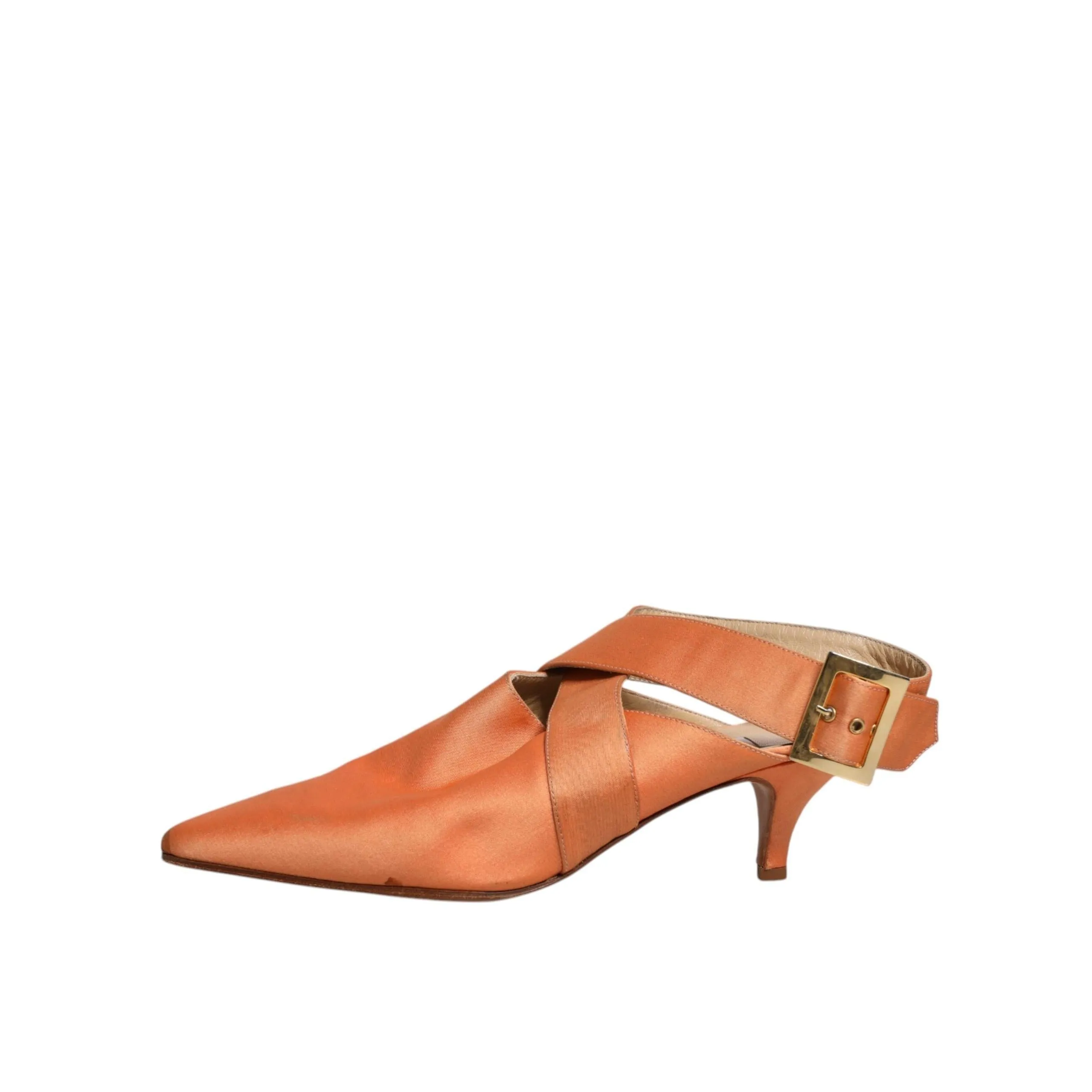 Dolce & Gabbana Orange Kitten Heels Slingback Sandals Shoes